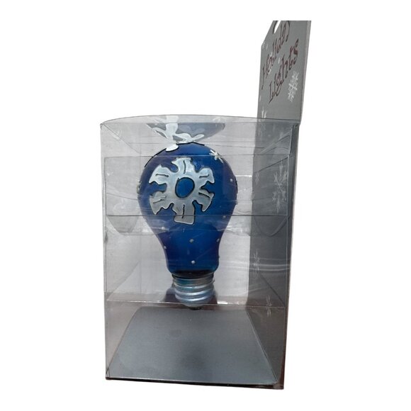 Snowflake Blue & White Holiday Lights Bulb In Original Box E26 Base Vintage NOS - Picture 3 of 4